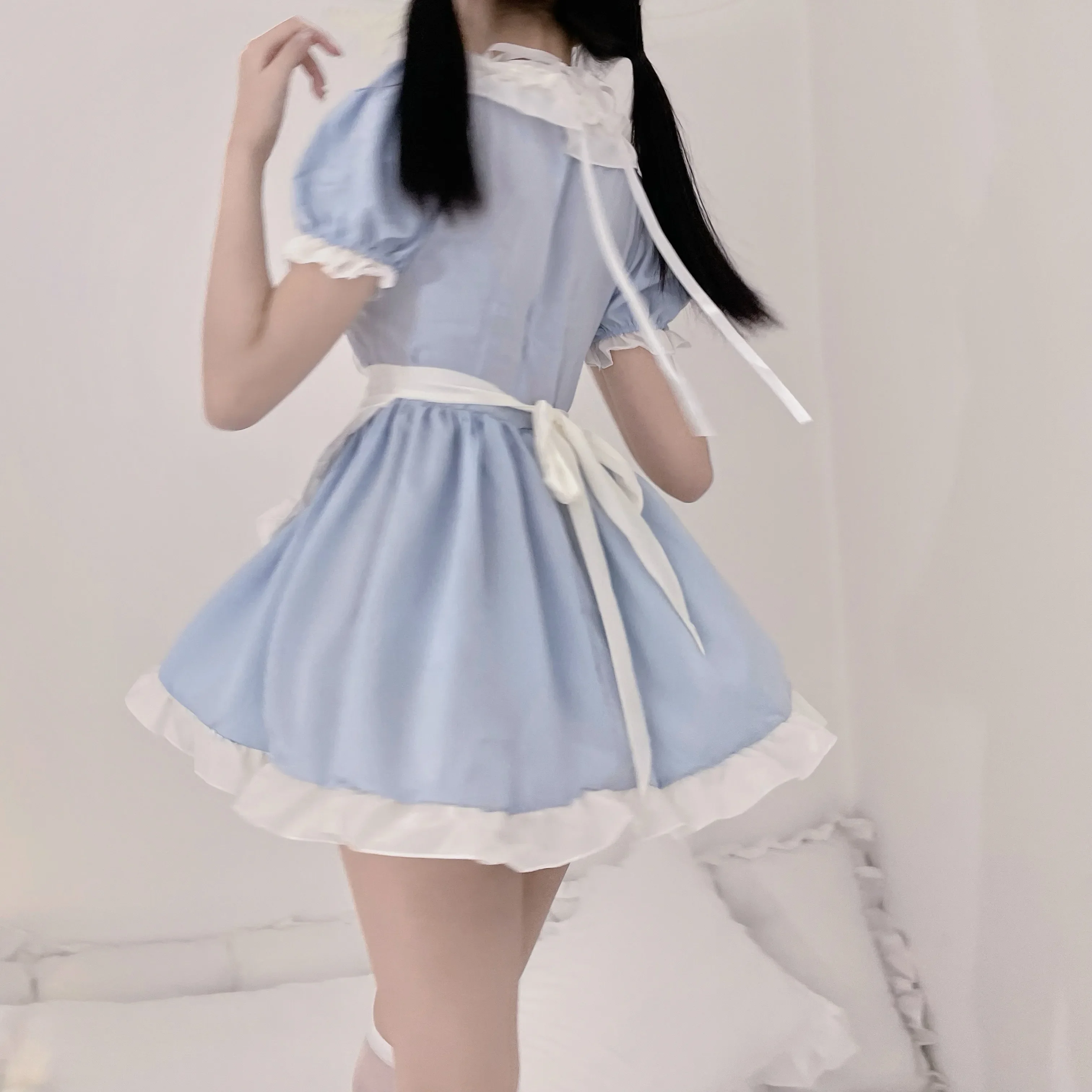 Bonito puro menina lolita vestido plissado roupa de empregada doméstica japonês servo cosplay trajes sexy avental diário uniforme kawaii pijamas conjunto novo