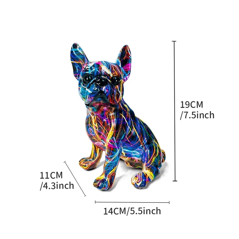 Bunte Französische Bulldogge Harz Statue Graffiti Hund Ornament Home Schreibtisch Dekor - Bild 16 von 18