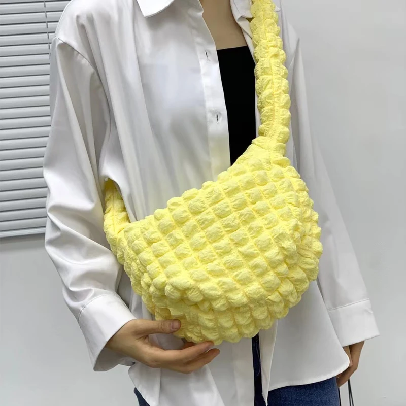 

Casual hobos puffy crossbody bags for women designer nylon ruched quilted lady shoulder bag small tote female purses 2023