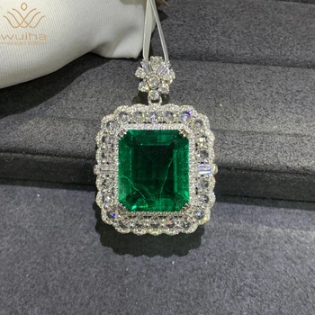 WUIHA 9K White Gold 9.12CT GRC Colombia Emerald Gemstones Pendant for Women Wedding Anniversary Gift Luxury Jewelry DropShipping 1