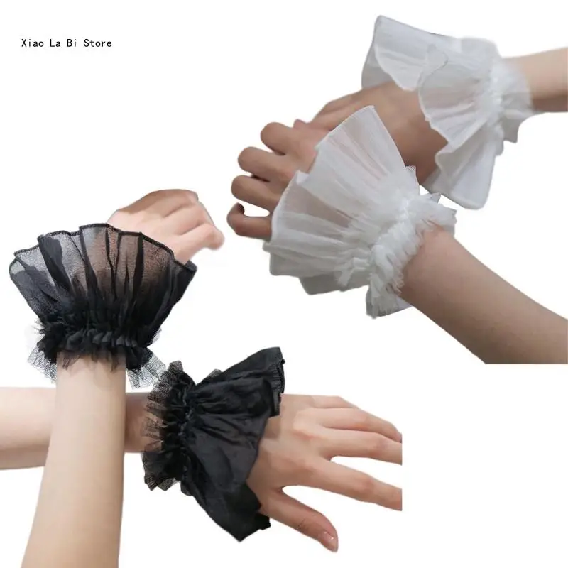 

Women Wrist Cuffs Removable Lace Ruffled Wedding Supply Bride Dress False Sleeves Tulle Flared Sleeves