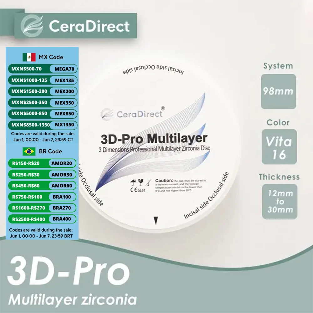 

618 -- Ceradirect 3D Pro многослойная циркониевая открытая система (98 мм)-для стоматологической лаборатории CAD/CAM