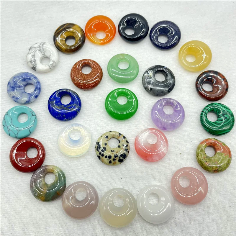 Natural Gem Stone Quartz Crystal Amethyst Lazuli 18mm Beads Donut Pendant Charm For Diy Jewelry Making Necklace Accessories 20pc 5