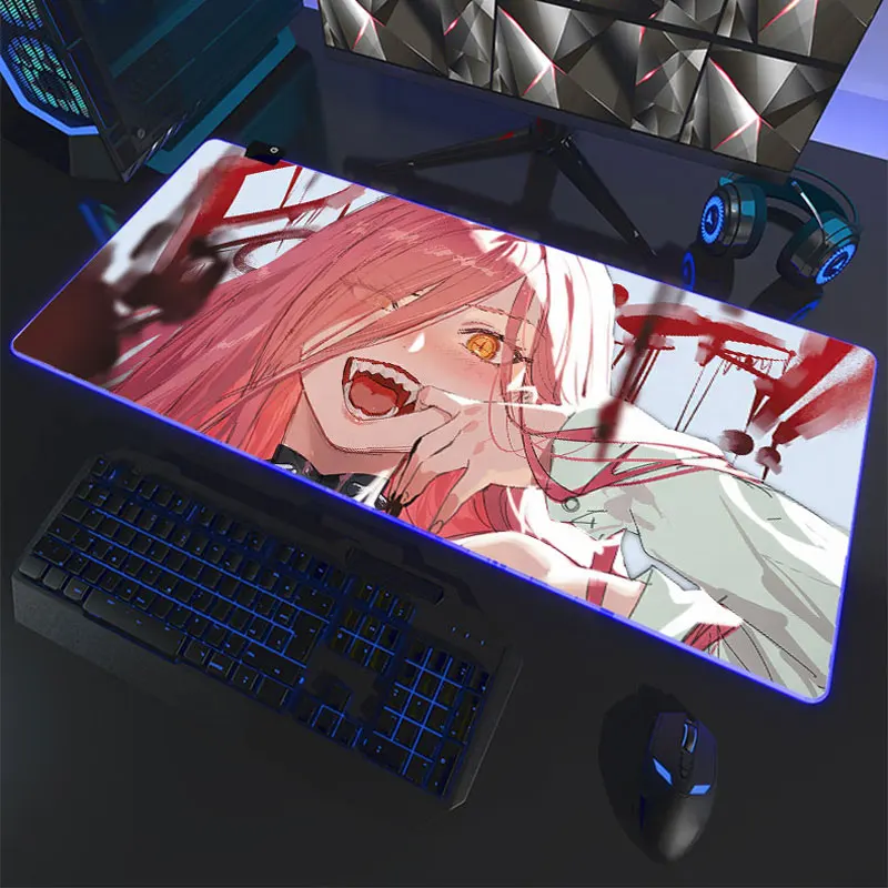 

Chainsaw man RGB Mouse Pad Denji Makima Power Aki Led Glow Mousepad Anime Computer Laptop Gamer Pad Accessories Desk Mat XXL