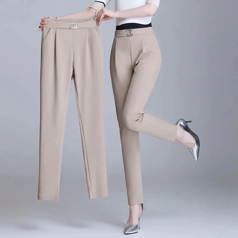 Slim Women Stretch Harem Pants High Quality Elastic High Waist Suit Trousers Ladies Office Work Wear Pocket Large Size Leggings womens clothing