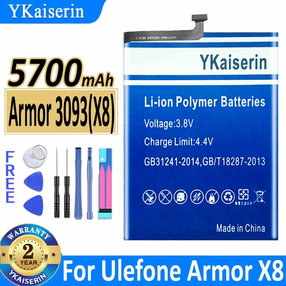 

5700mAh YKaiserin Replacement Battery Armor 3093 (X8) For Ulefone Armor X8 X 8 Mobile Phone Bateria