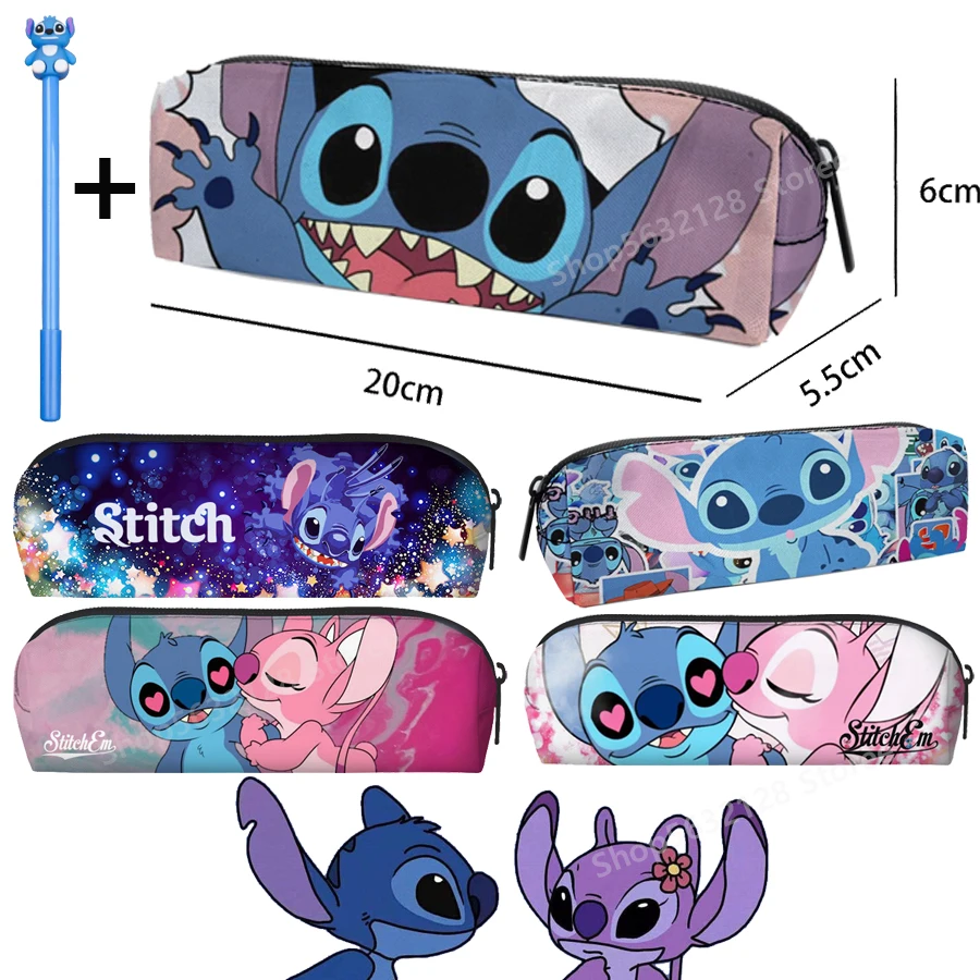 

2pcs Stitch Disney Pencil Case with Pen Anime Figures Cartoon Stich Pencil Bag Kid School Supplies Eraser Ruler Storage Bag Gift
