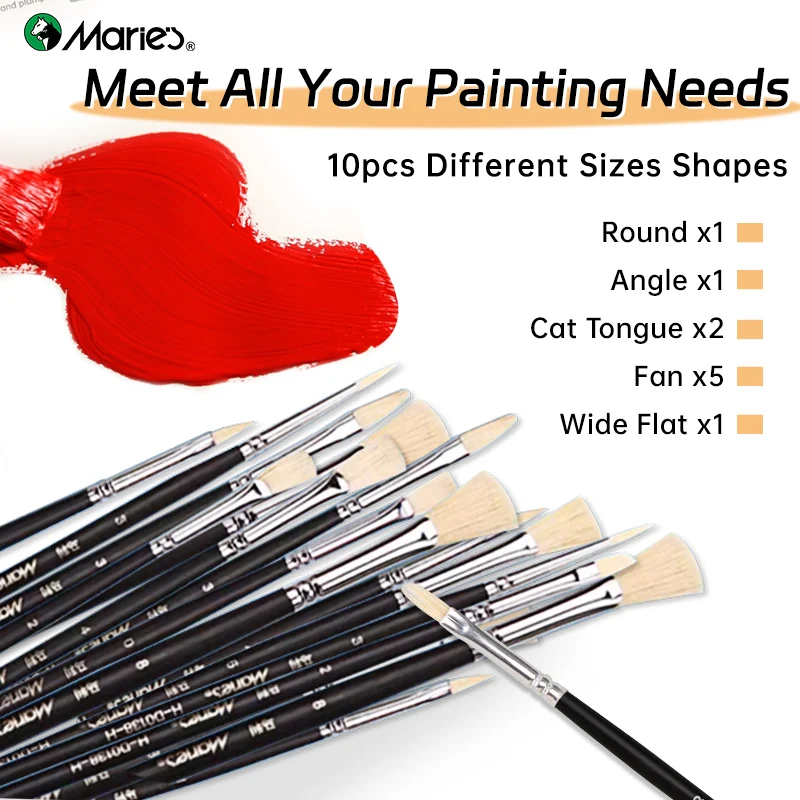 مجموعة فرش طلاء مكونة من 10 قطع، فرش طلاء غواش ممت...