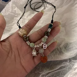 Elegant Handmade Ethnic Jewelry Necklace with Ceramic Beads Pendant (1)