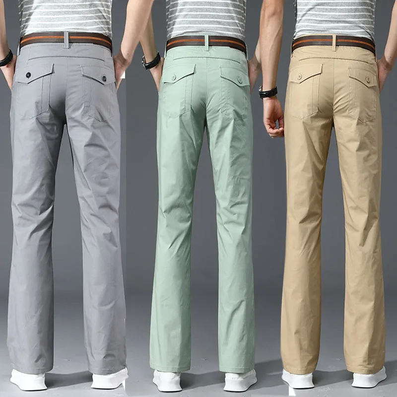 

Spring Autumn Micro Flare Pants for Men Business Office Korean Fashion Solid Casual Slim Straight Trousers Black White Khaki