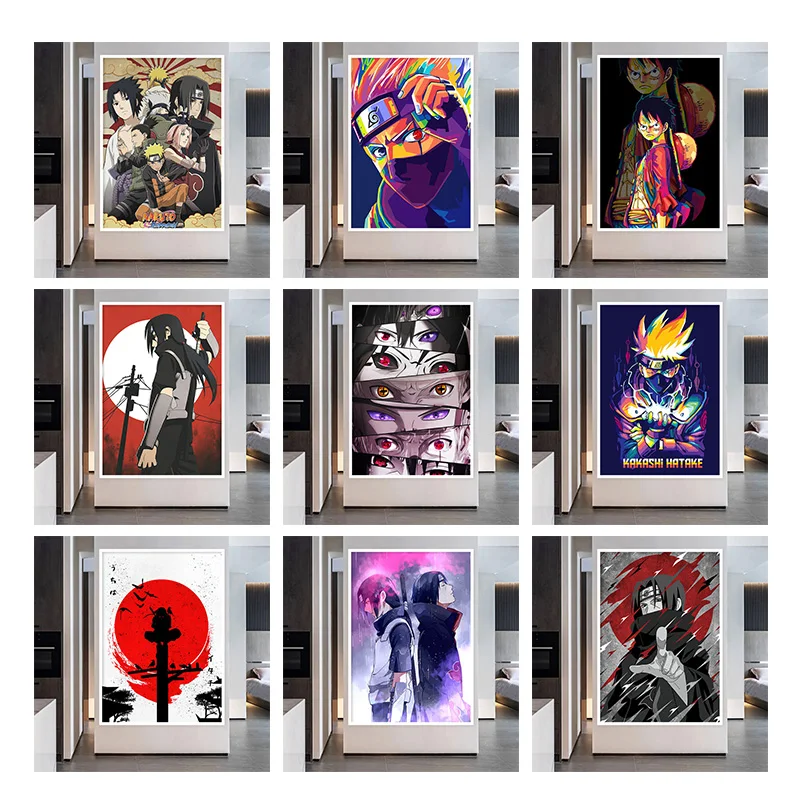 

Japan Cartoon Anime Figure Canvas Painting Naruto One Piece Luffy Art Poster Print Mural Picture Home Wall Decorative Kids Gifts