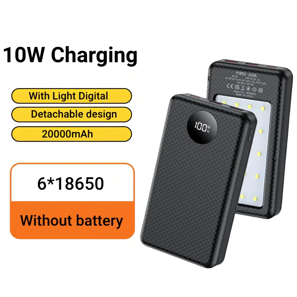 6*18650 Powerbank Pil Kutusu Tutucu Taşınabilir 10W Çift USB Tip C Şarj Kabı Tüm Akıllı Telefonlar Üzerinde Çalışır 18650 Pil Kılıfları DIY
