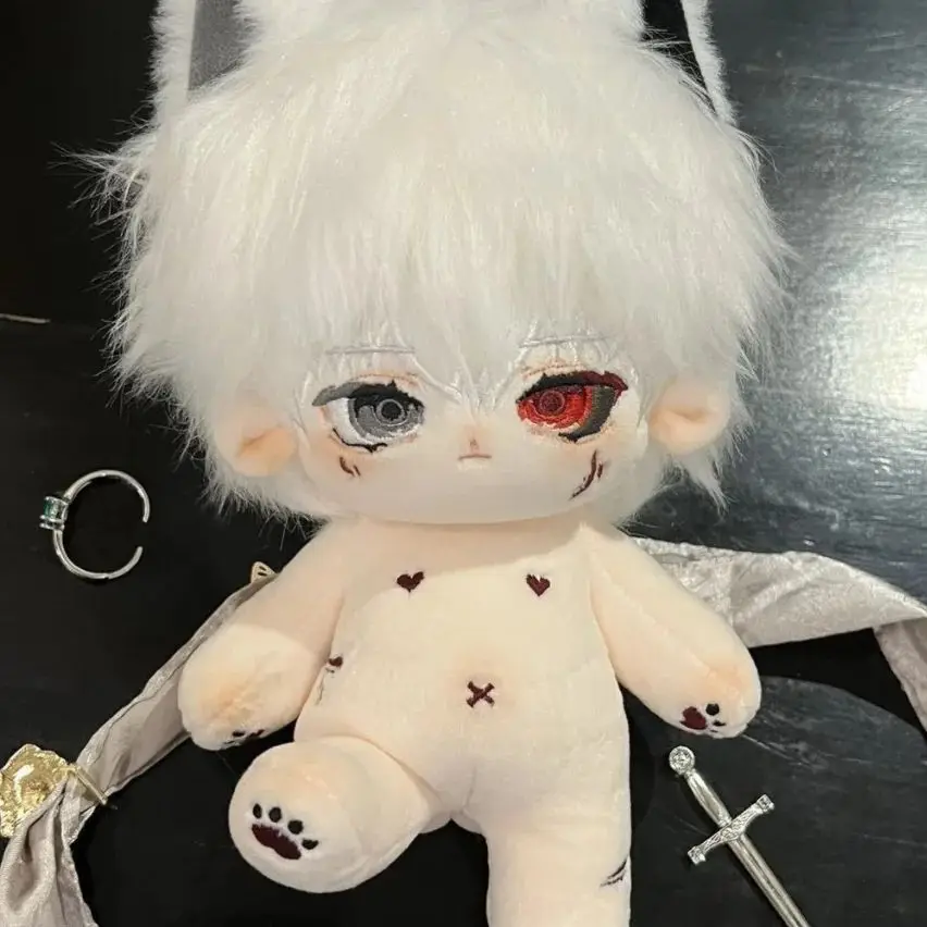20cm Anime Attribute Kaneki Ken Handsome White Hair Cosplay Plush Doll Cotton Body Dress Up Clothes Outfit Stuffed Toys