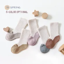 

Baby Socks Soft Cotton Contrast Color Cute Cartoon 3D Ears Design Socks Breathable Sweat Absorbing Medium Tube Socks Four Season