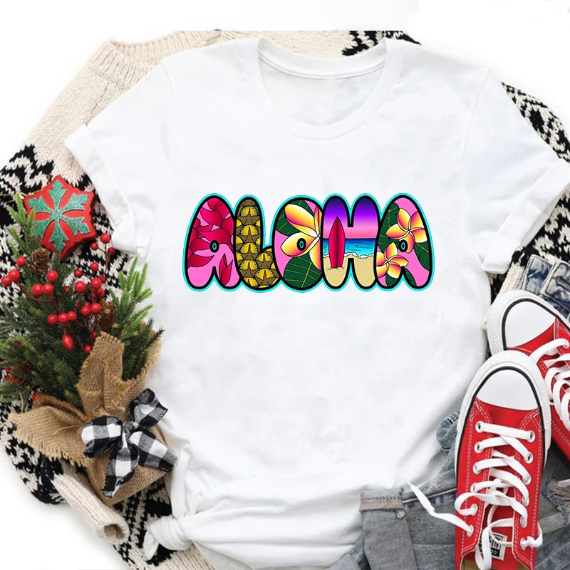 

Aloha Tshirt Kawaii Tropical Hawaii Women T Shirt Gothic Beach Vacation Women Clothing Beach Style Summer Vacation Tops