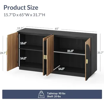 65 Inch Fluted Buffet Cabinet with Storage, Symmetrical Arc Accent Large Console Table for Dining Room, Kitchen Cabinets 2