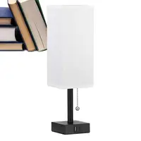 Bedside Lamps With USB CA Charging Ports With 3-Color Modes With Pull Chain Bedroom Lamp With White Fabric Shade Night Light 1