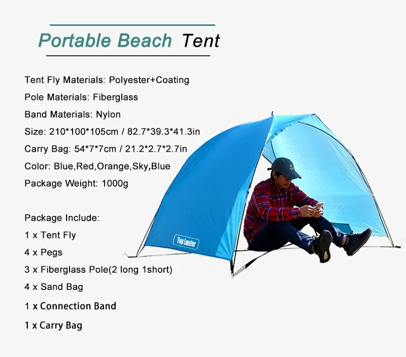 Description Picture 2 of itemPortable Beach Tent Sun Shelter Waterproof Summer UV Protection Sun Shade Outdoor Camping Picnic Park Travel