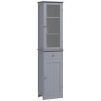 Kleankin Slim Bathroom Storage Cabinet, Tall Bathroom Cabinet, Narrow Linen Tower with Acrylic Door, Drawer and Shelves, Gray 1
