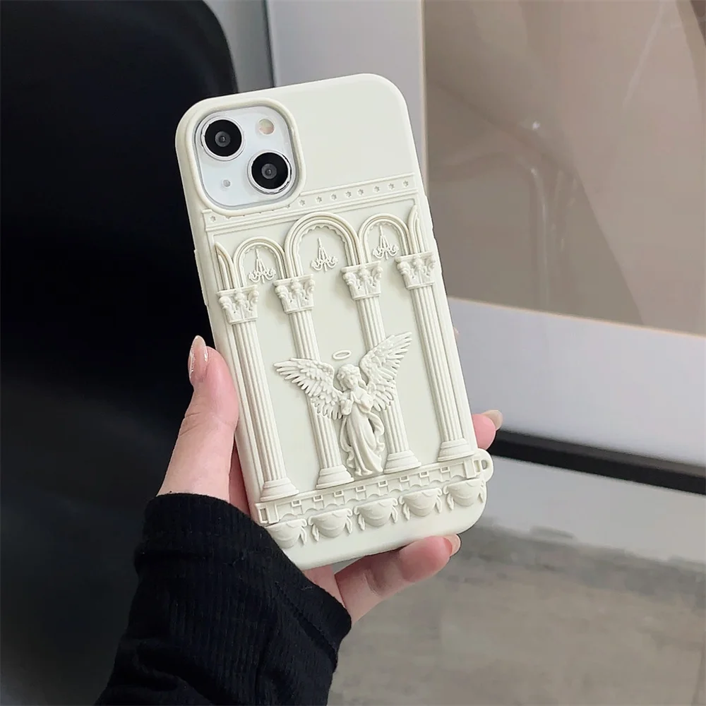Retro Roman Pillar Angel Statue Custodia In Rilievo Per Telefono Per Iphone 14 Pro Max 13 12 11 15 Pro Max Custodia Protettiva In Silicone Carino