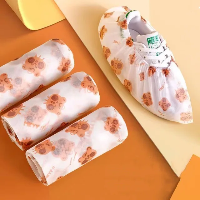 Háztartások Eldobható Nyomtatott Rajzfilm Cipőfedelek Nem Szőtt, Megvastagított Csúszás Felnőtt Beltéri Lábfedelek - Image 6