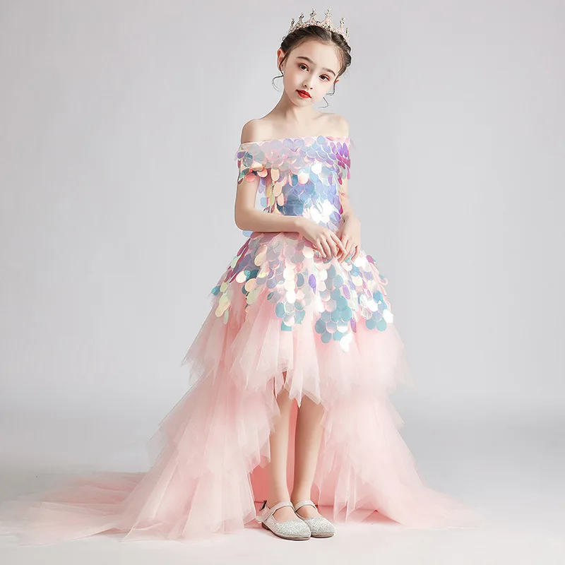 Kids Girls Sparkle Stars Princess Wedding Dress Off the Shoulder Tutu Ball  Gown | eBay