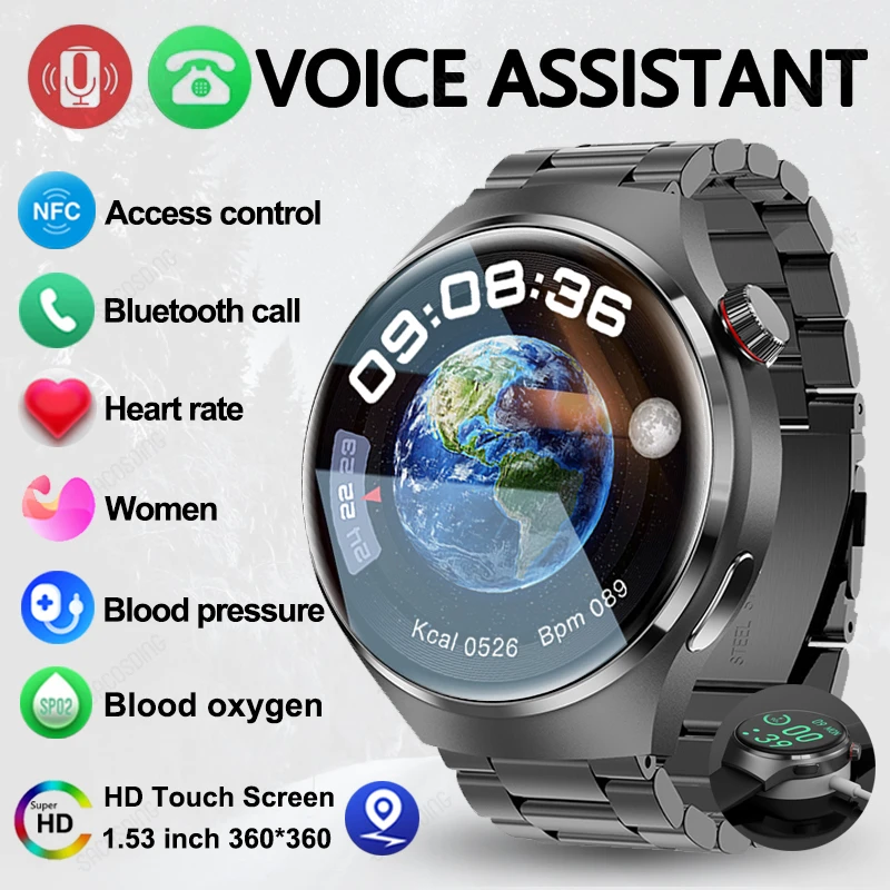 New GPS Smart Watch Men for Huawei GT4 Pro 360*360 HD Screen Heart Rate  Bluetooth Call NFC IP68Waterproof Blood Sugar Smartwatch