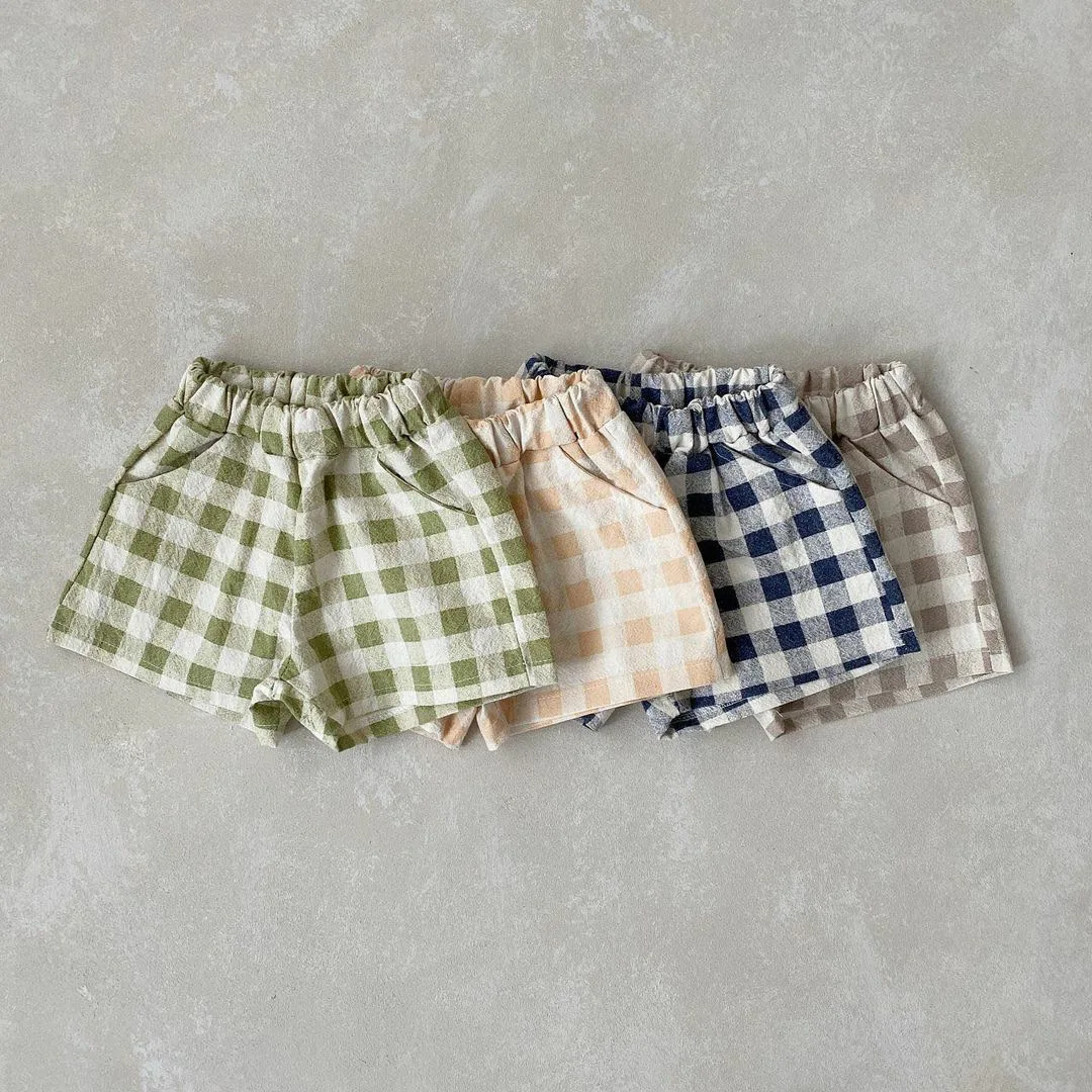 

2254a Children Pants Summer New Casual Girls Pants Cotton Plaid Shorts Korean Children's Clothing 1-5Year Boy's Short