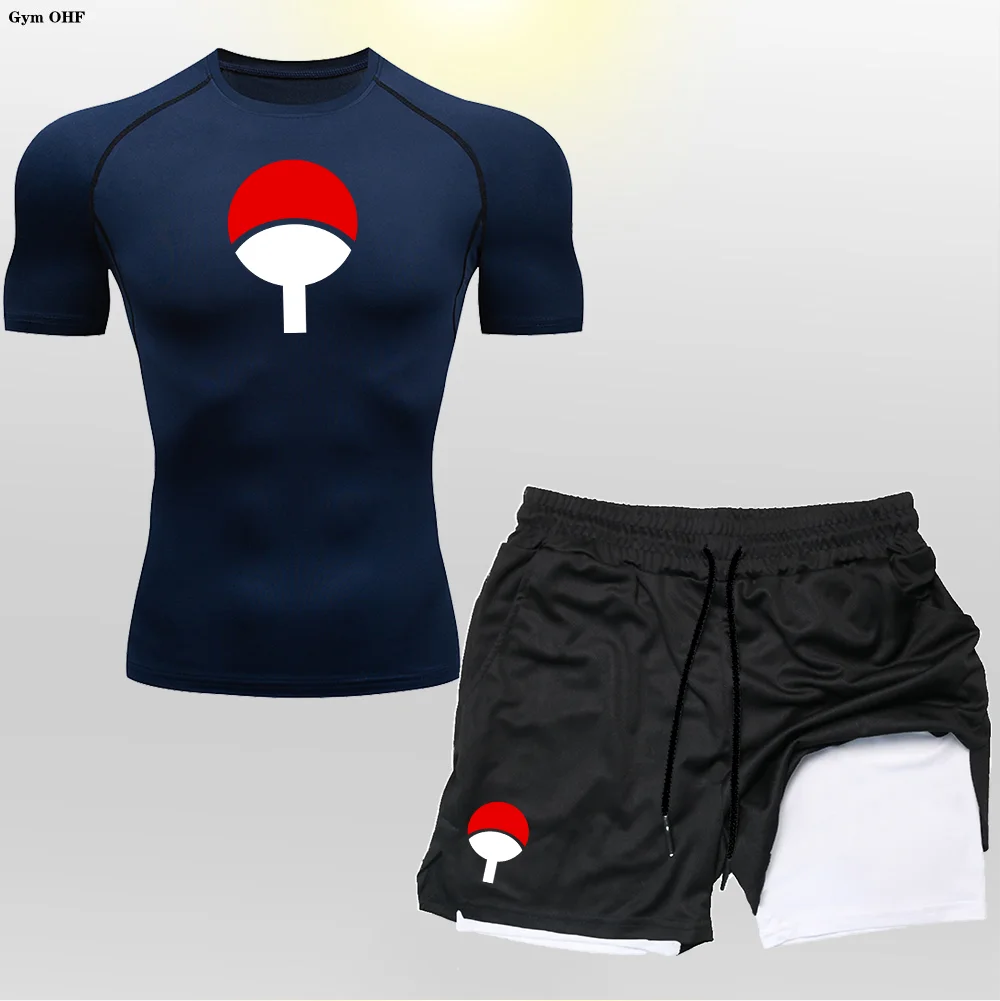 

2 in 1 Shorts Men's Sets Compression T Shirt Sportswear Suits Gym Training Clothes Jogging Sports Set Running Tracksuit For Men