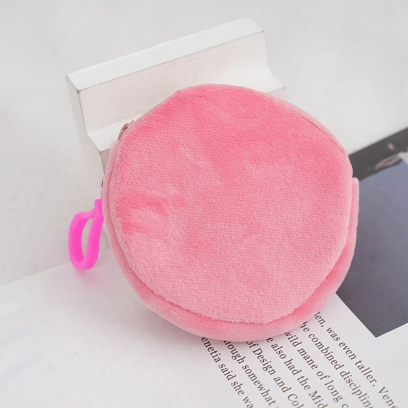 Fashionable Soft Plush Round Coin Purse with Carabiner Clip
