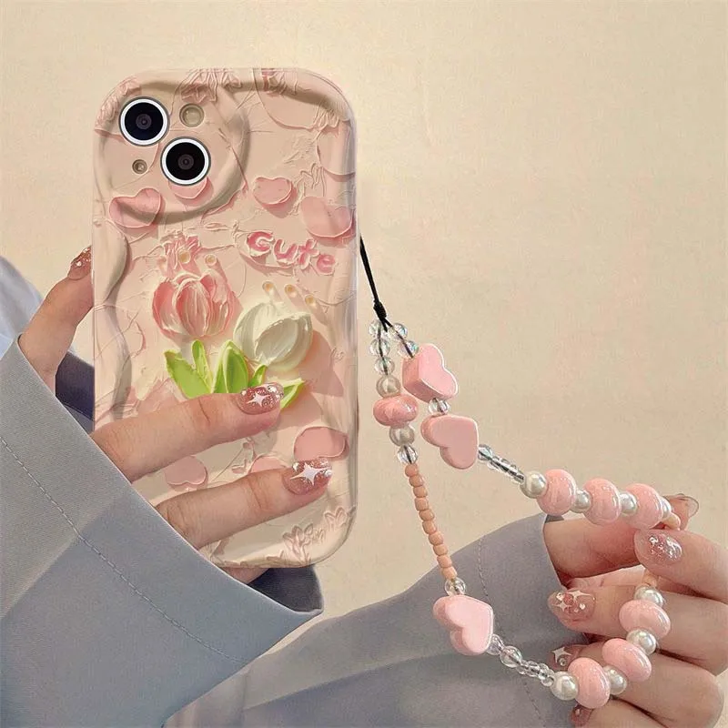 Artistic Flower Heart Chain Phone Case