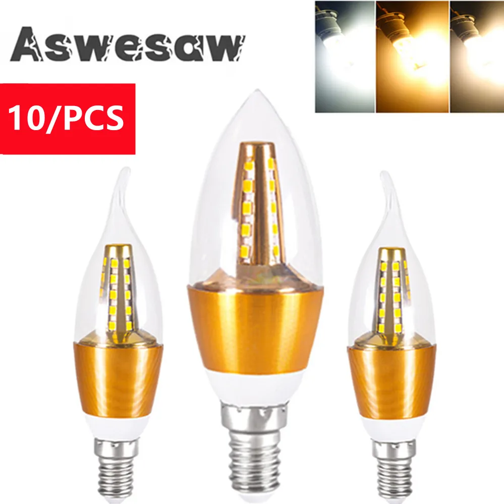 Aswesaw 10/PCS E27 E14 Retro Edison LED Filament Bulb Lamp 110V 220V Light Bulb  Glass Bulb Vintage Chandeliers Candle Light