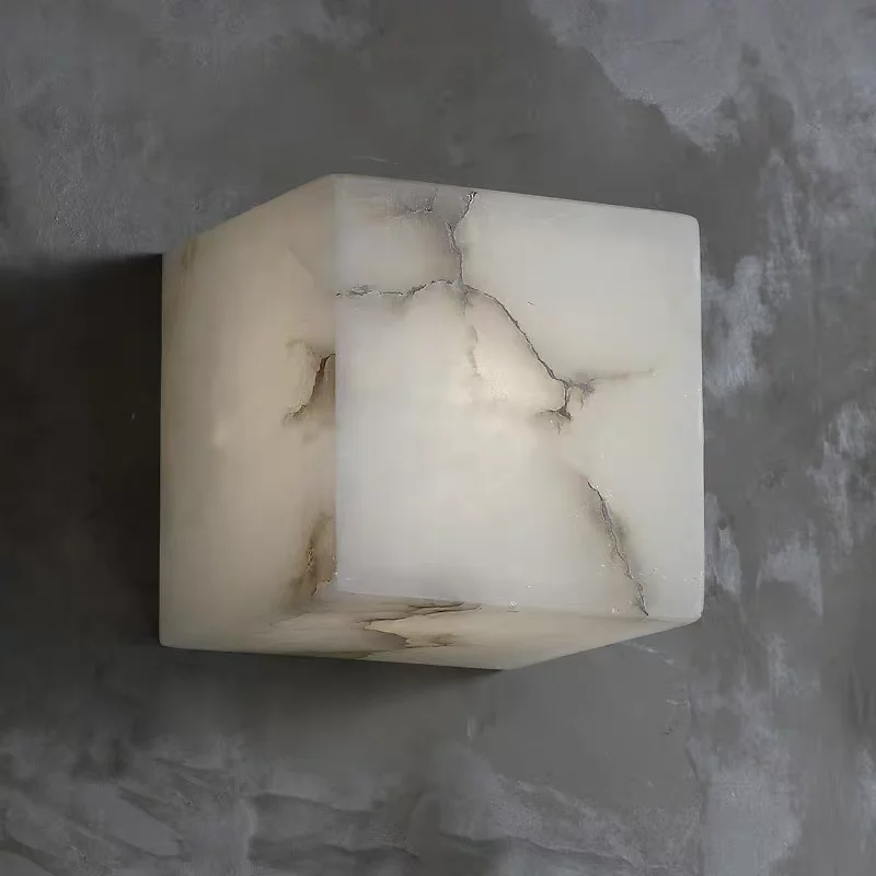 

High Quality Cube Marble Wall Lamp Natural Stone Square Bedroom Bedside LED Sconce Hallway Staircase Lighting Fixtures