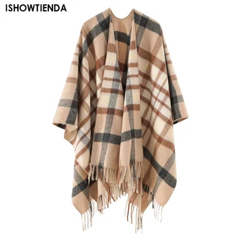 Vintage Harajuku Knitted Blanket Shawls Scarfs Women's Warm Shawl Wraps Fringe Cape Winter Cardigan Sweaters Open Front Ponchos
