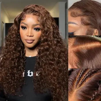 Curly wigs Transparent Lace Front Wig Chocolate Brown 13x4 13x6 Brazilian Deep Wave Frontal Human Hair Wig for Women Pre Plucked