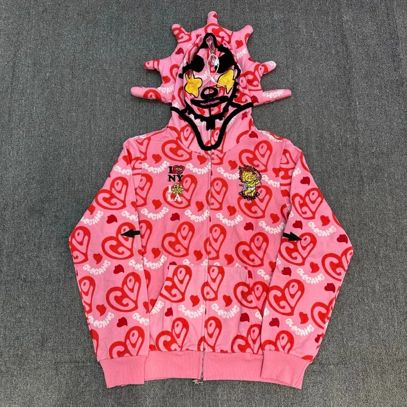 Glo Gang Zip Hoodie Unisex Rhinestone Embellished Cartoon