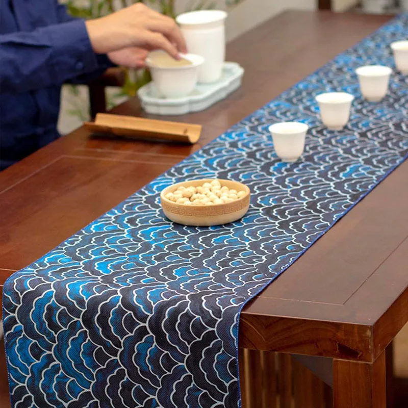 

Japanese Wave Table Runner Modern Minimalist New Chinese Zen Chinese Style Tea Cloth Dining Table Decor