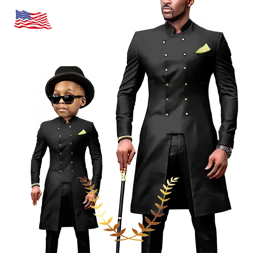 Smoking de Mariage 2 Pièces Imbibé pour Homme, Veste de ixFormelle pour Enfant, Vêtements de Style Indien Personnalisés pour Parents et Enfants 1