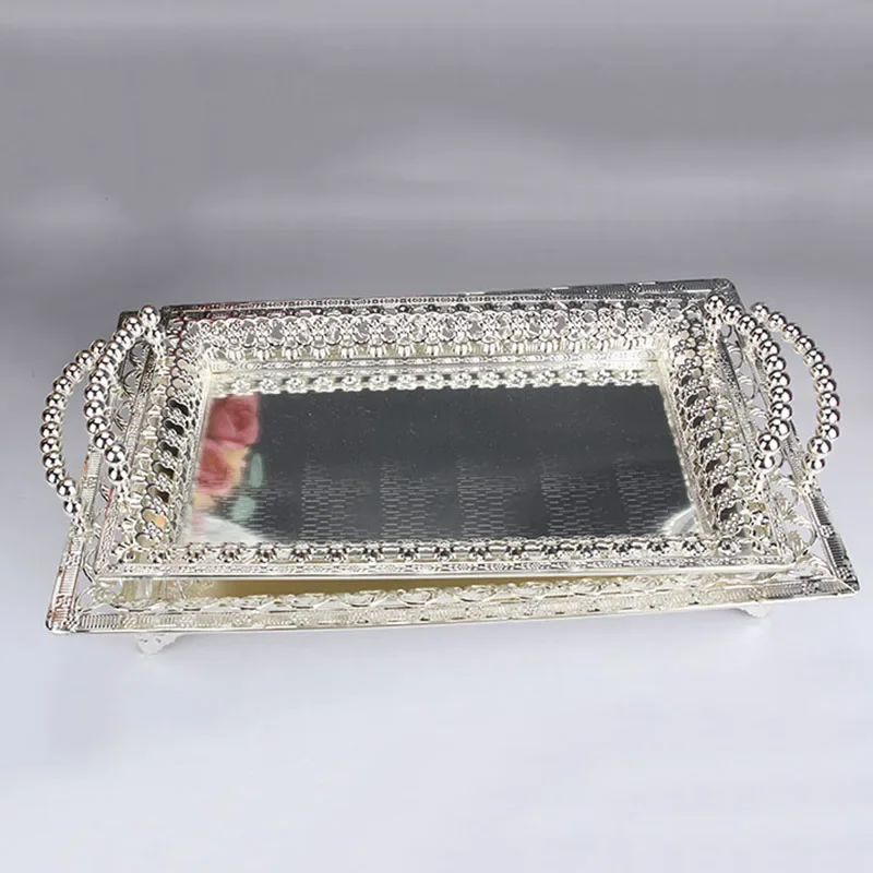 20*20*10cm Fruit Mirror Tray Plate Hotel Snack Plate Multi-Purpose Vintage Food Drinks Sliver Gold Plateau Miroir Vassoio