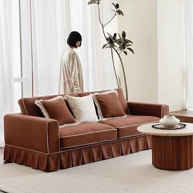 Nordic Wabi Sabi style skirt edge linen fabric three seater sofa, removable and washable living room furniture 3 Nordic Wabi Sabi style skirt edge linen fabric three seater sofa, removable and washable living room furniture 3