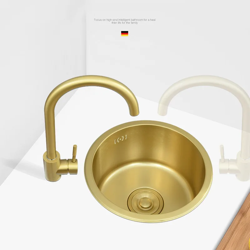 Nano Gold Stainless Steel Kitchen Vegetable Basin Bar Counter Mini Small Sized round Sink 304 Counter Kitchen Island Single Sink