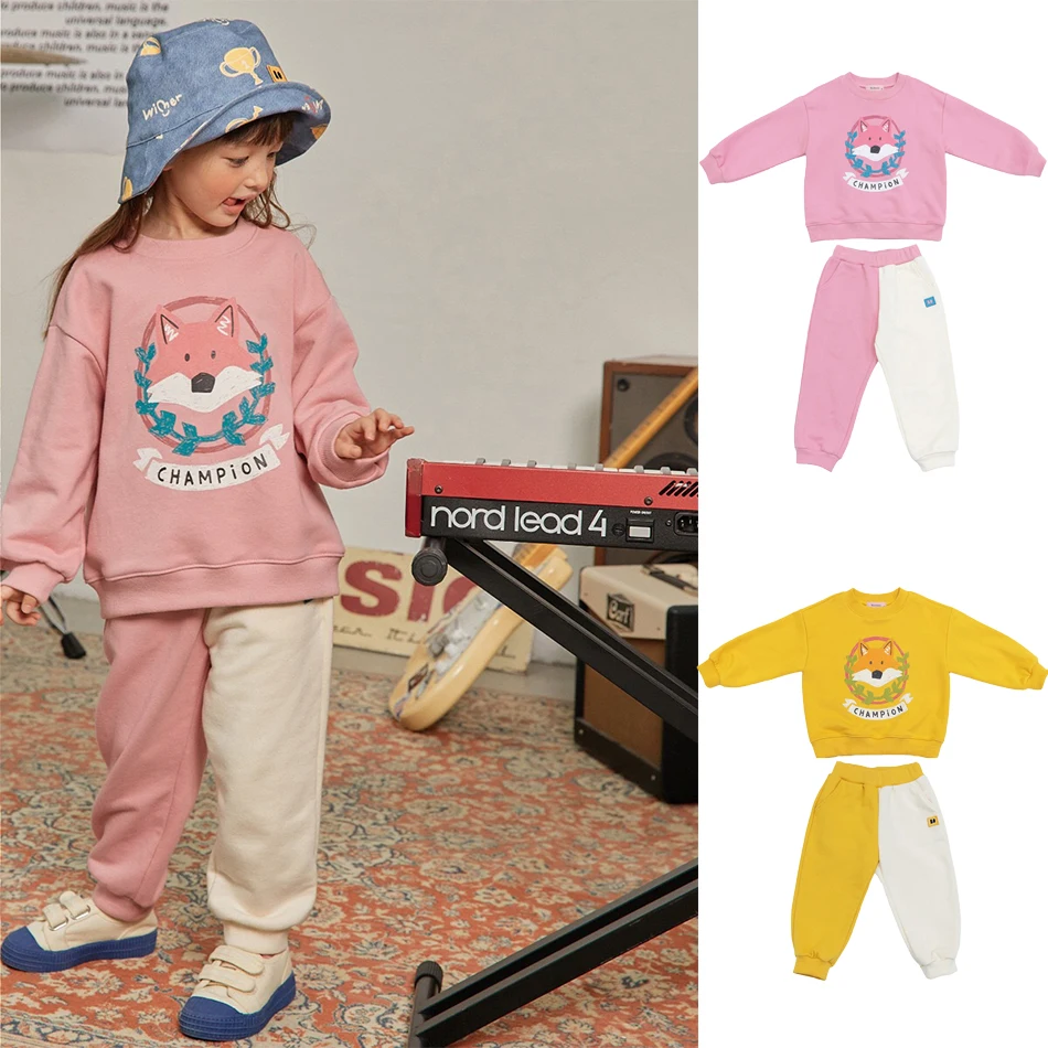 

Bon Autumn Children Clothes Set Boy Girls Cute Fox Print Sweater Trousers Suit Korean Style Kids Hooded Sweatshirt Baby Clothing