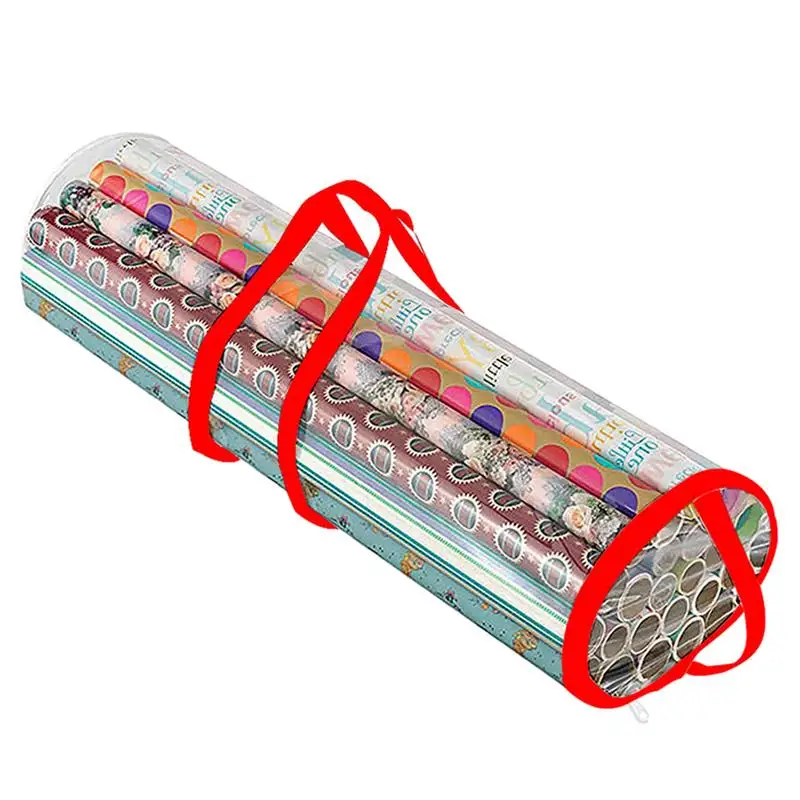 Transparent Underbed Easy Carry Handles Christmas Wrapping Paper Storage Bag Waterproof PVC Birthday Gift Wrap Roll Organizer