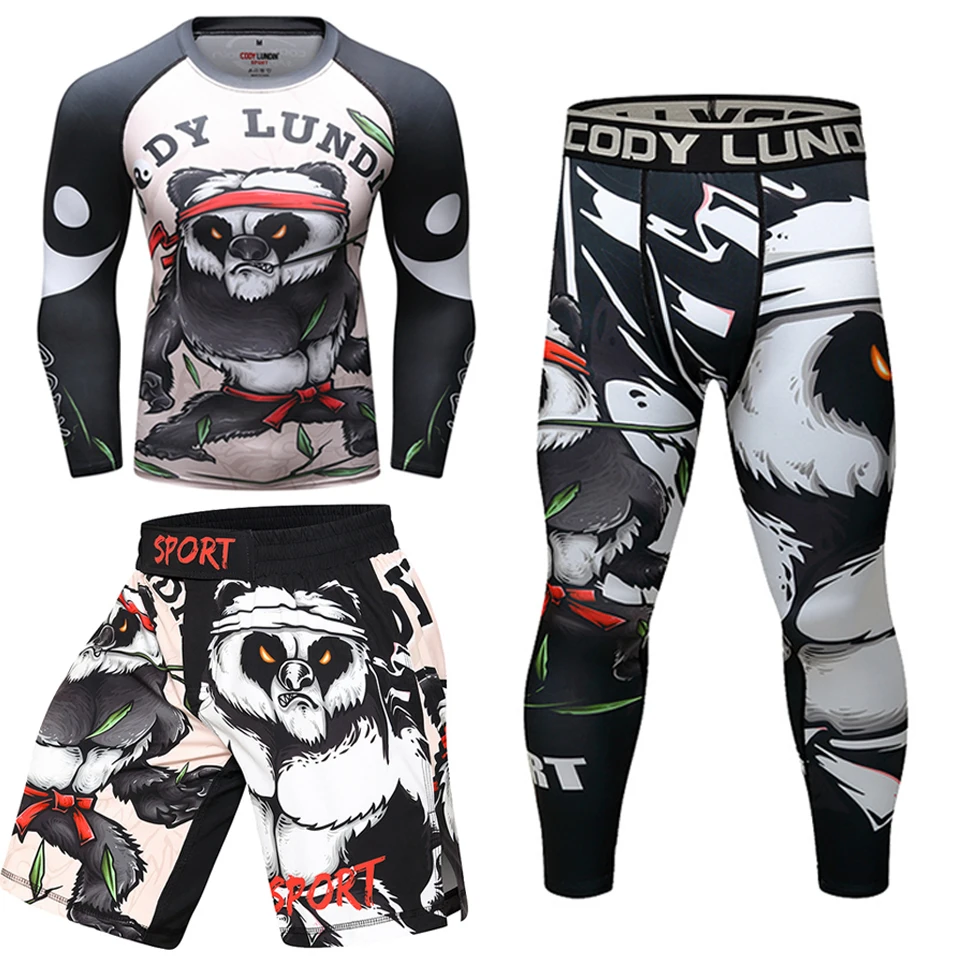 Boxing MMA T-shirt+Muay Thai Shorts Sets Bjj Rashguard For Men Mma Shorts Kickboxing jiu jitsu T-shirts Compression Sportsuit