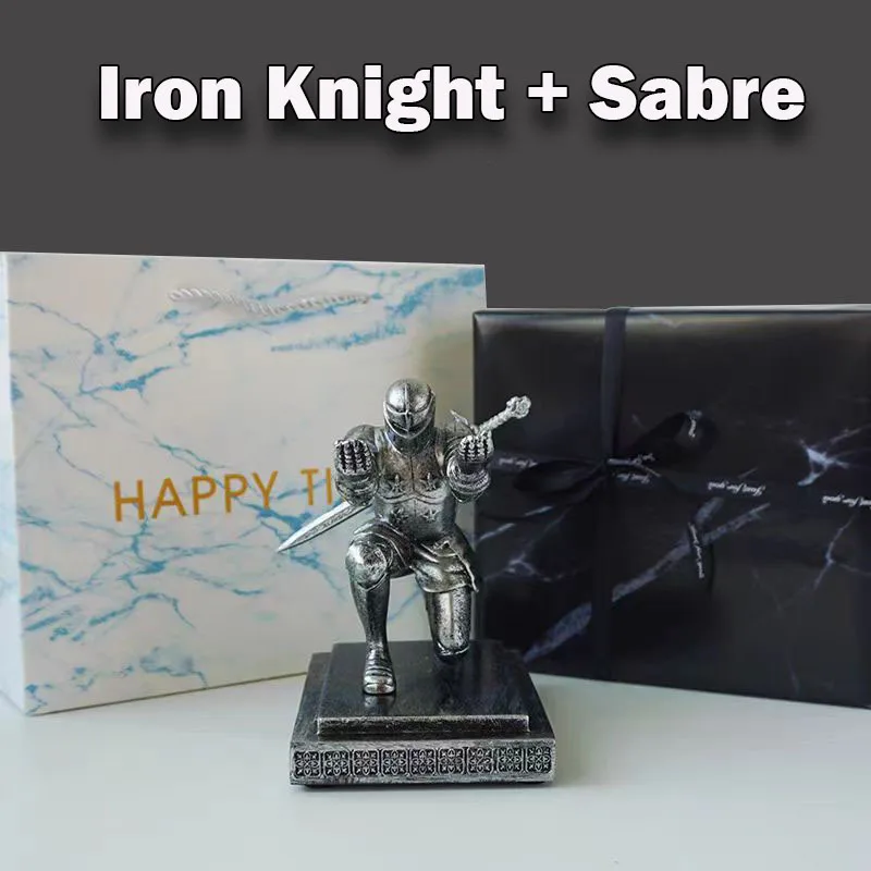 Executive Officer Knight Pen Watch Holder with Sword 15*10*15cm Armor Knight Stationery Medieval Theme Resin Decor for Office
