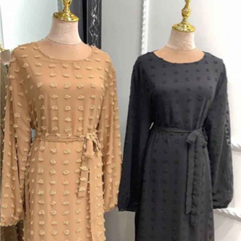 

Long Sleeve O-Neck Embroidery Jacquard Weave Muslim Dresses for Slim Fat Women