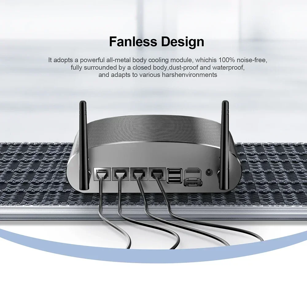 Chatreey Fanless Industrial Mini PC intel N100 Win 11 pro Desktop Computer MR02  with 4*Intel LAN i225, 2 COM, 3 USB for Linux 5