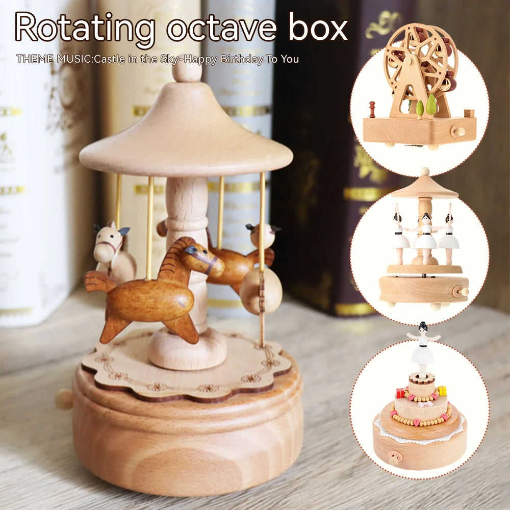 

Музыкальная шкатулка в виде карусели, креативные деревянные поделки с рукояткой, винтажные музыкальные шкатулки с колесами обозрения, настольные украшения, подарок на день Святого Валентина