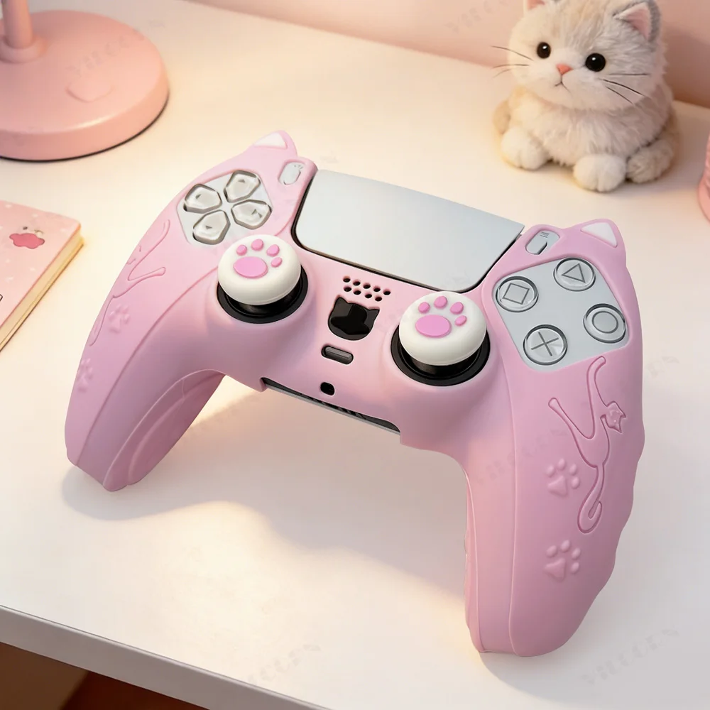 Cat Paw Protective Silicone Cover with Thumb Grip Caps