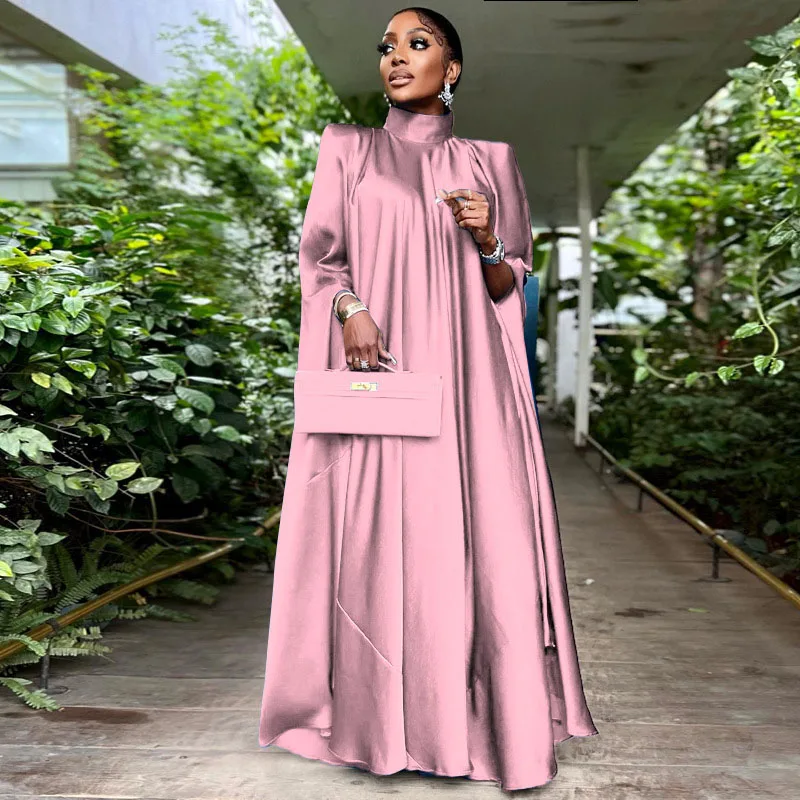 

Dubai African Dresses for Women Traditional Ankara Satin Oversized Maxi Long Dress Dashiki Evening Muslim Woman Abaya Loose Robe